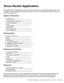 Blank Rental Application Template for Texas State