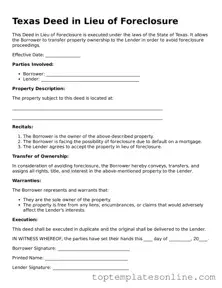 Blank Deed in Lieu of Foreclosure Template for Texas State