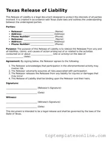 Blank Release of Liability Template for Texas State