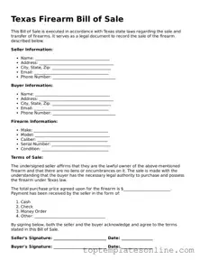 Blank Firearm Bill of Sale Template for Texas State