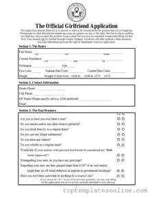 Fillable Girlfriend Application Form