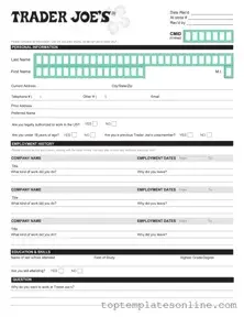 Fillable Trader Joe's application Form