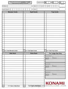 Fillable Konami Decklist Form