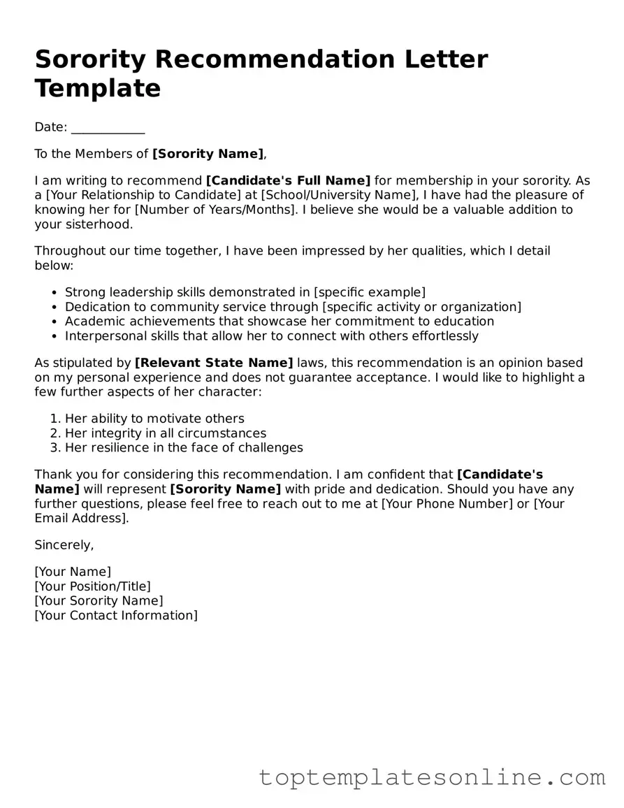 Attorney-Approved Sorority Recommendation Letter Form