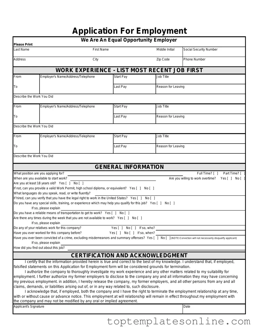 Fillable Spanish Application Employment Form