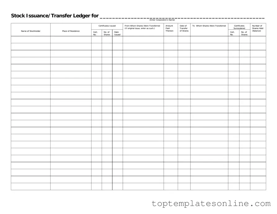 Fillable Stock Transfer Ledger Form