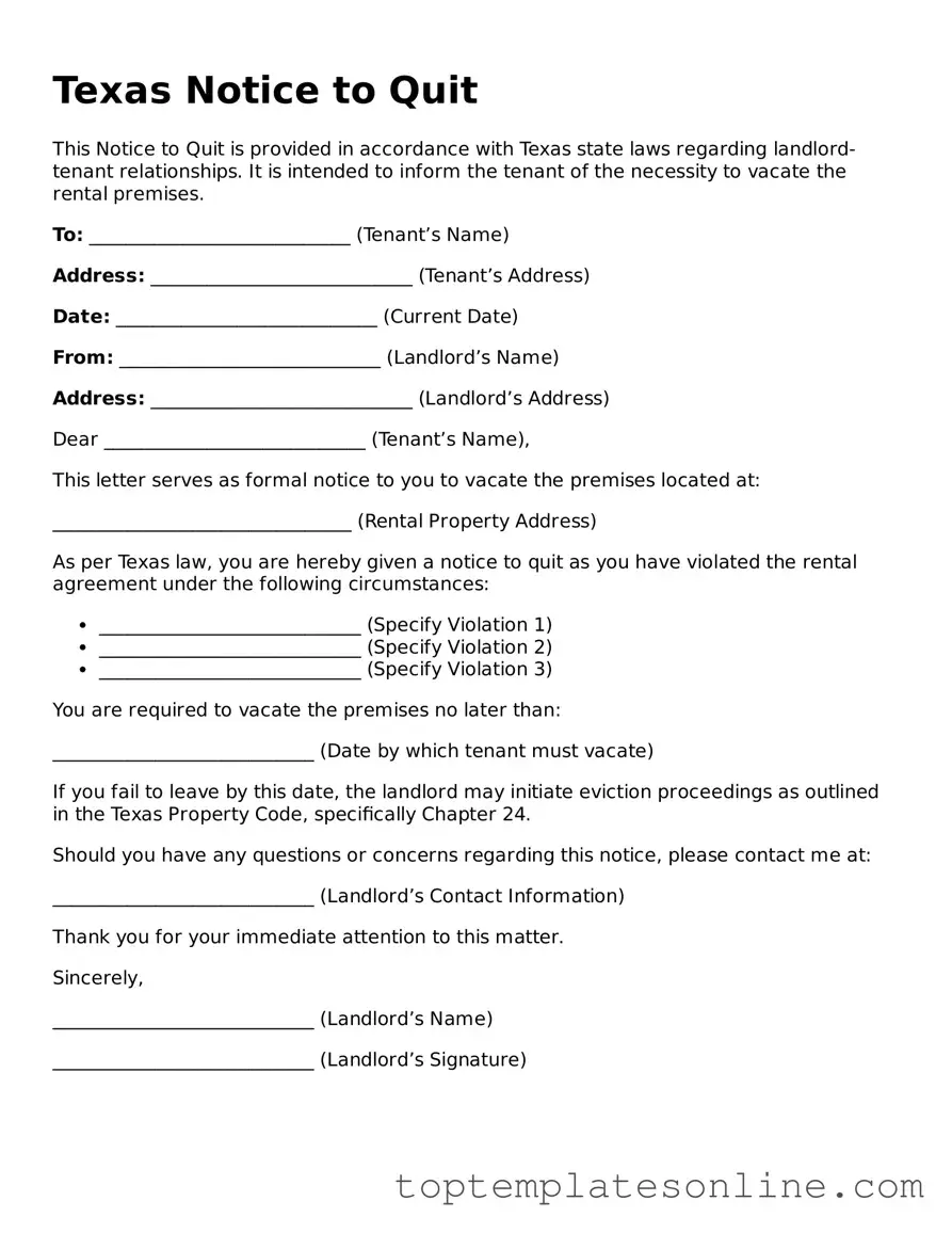 Blank Notice to Quit Template for Texas State