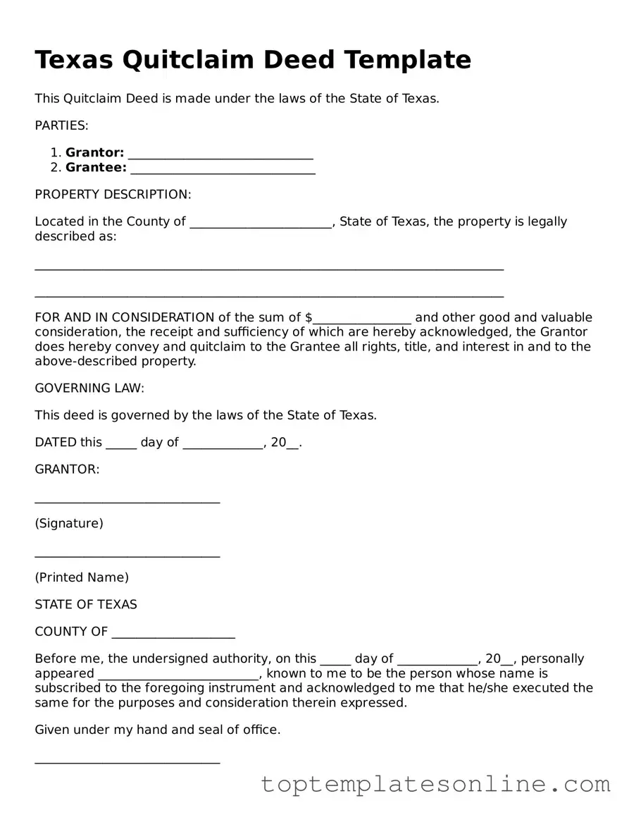 Blank Quitclaim Deed Template for Texas State