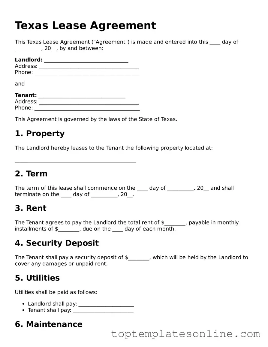 Blank Lease Agreement Template for Texas State