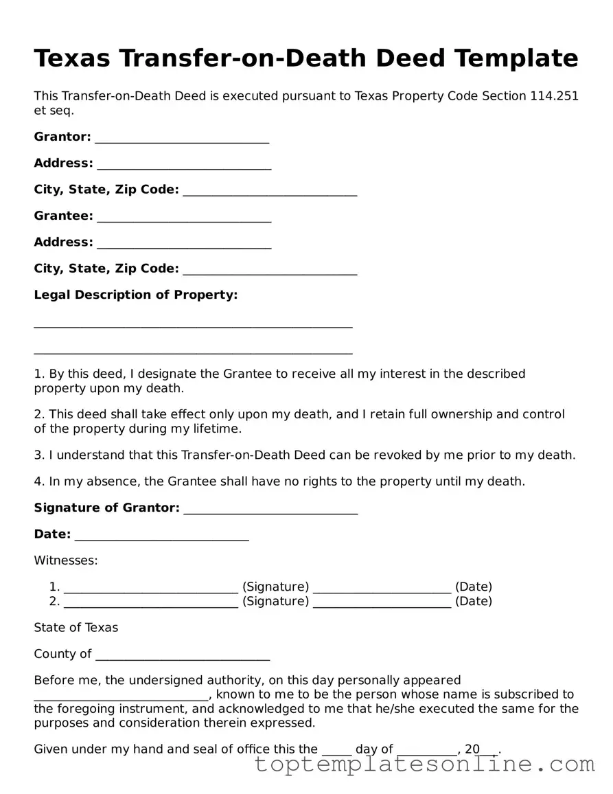 Blank Transfer-on-Death Deed Template for Texas State