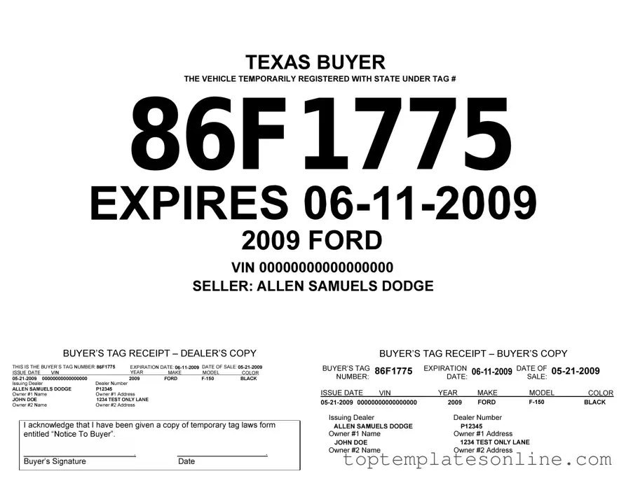 Fillable Texas Temporary Tag Form