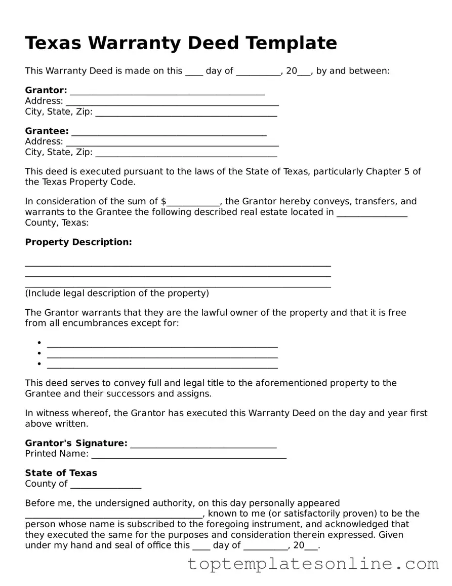 Blank Deed Template for Texas State