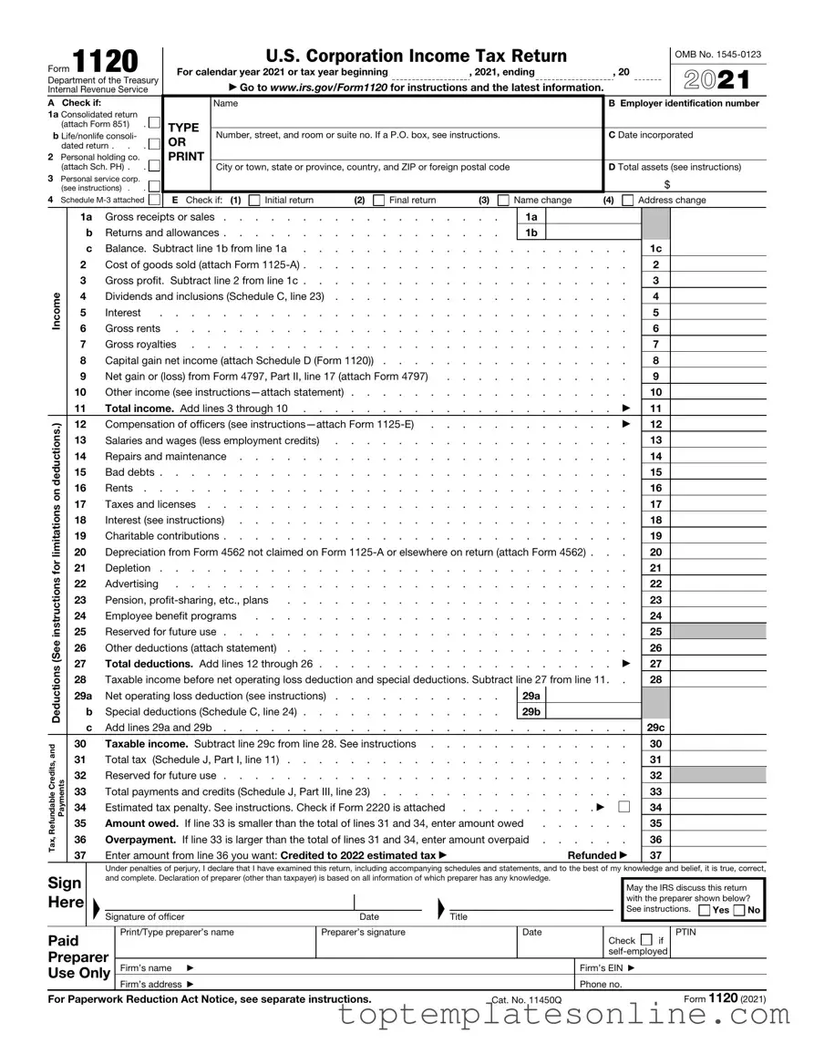 Fillable IRS 1120 Form
