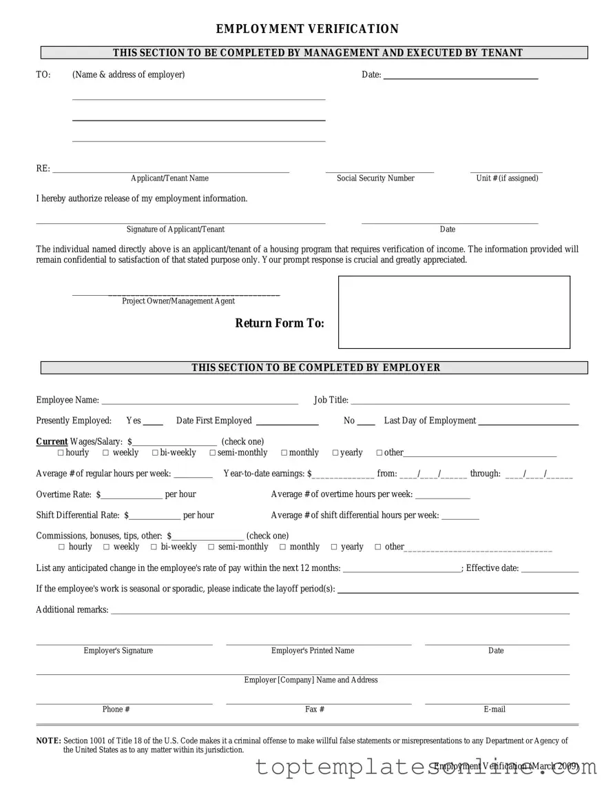 Fillable Employment verification form Form
