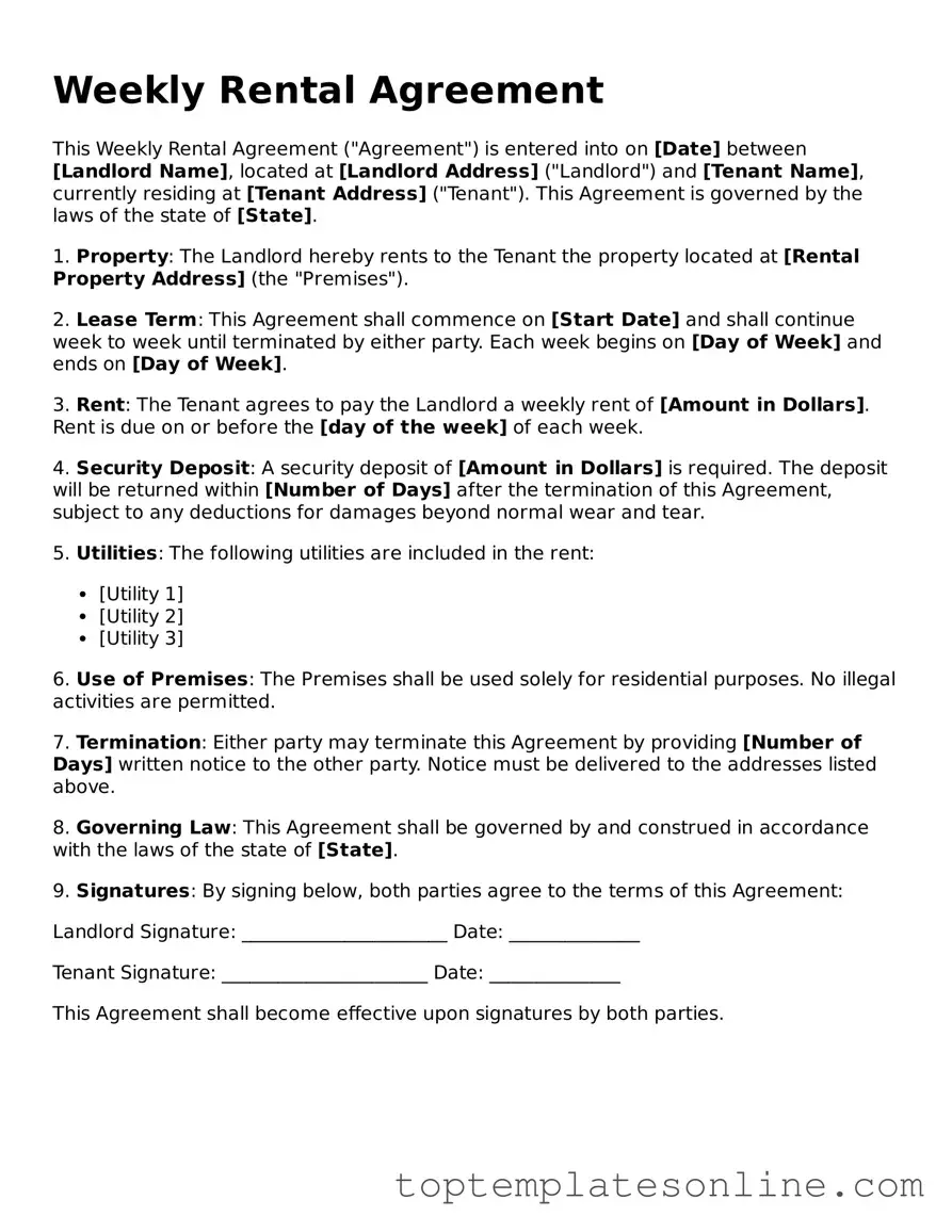 Attorney-Approved Weekly Rental Agreement Form
