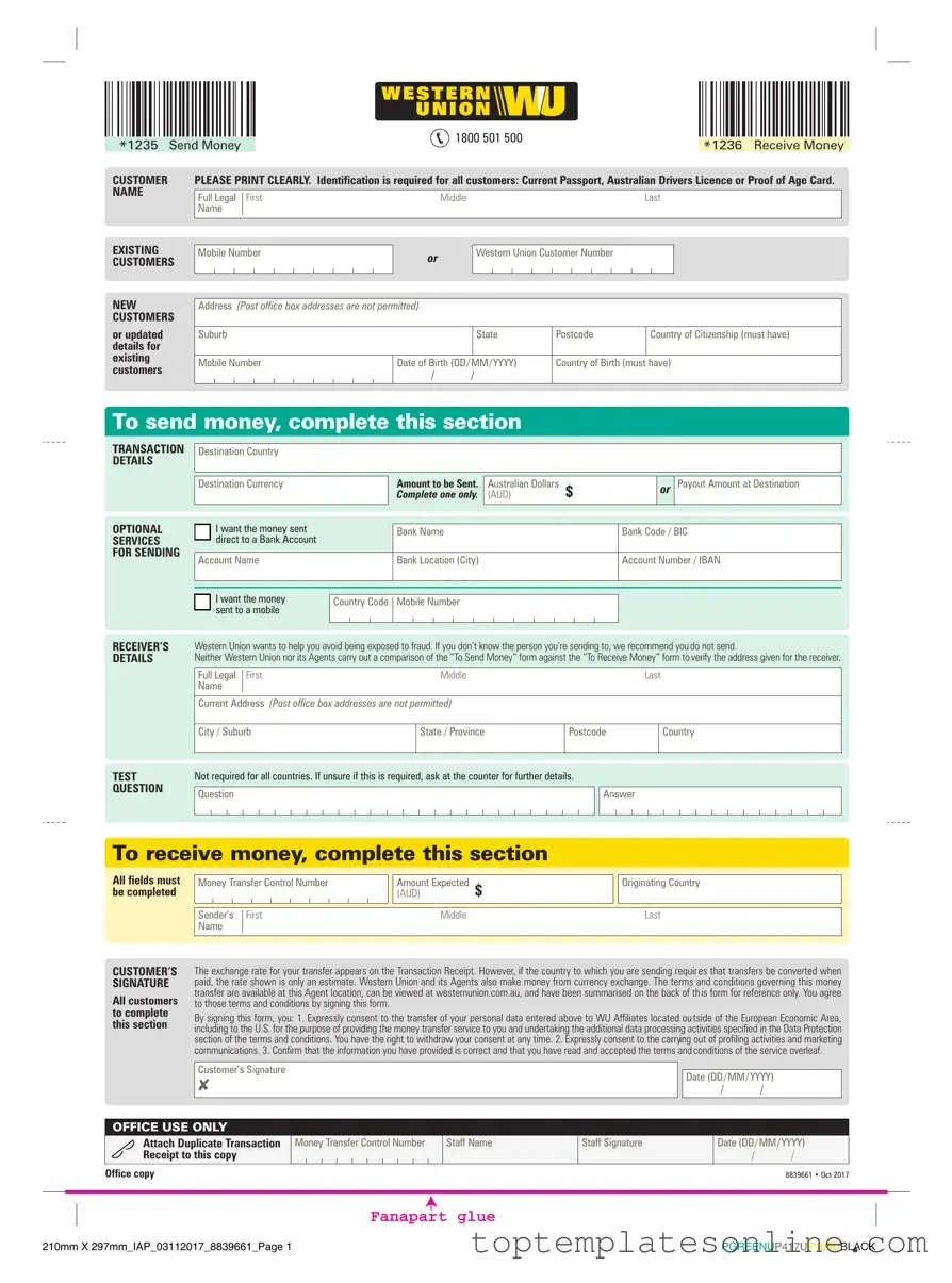 Fillable Western Union Form