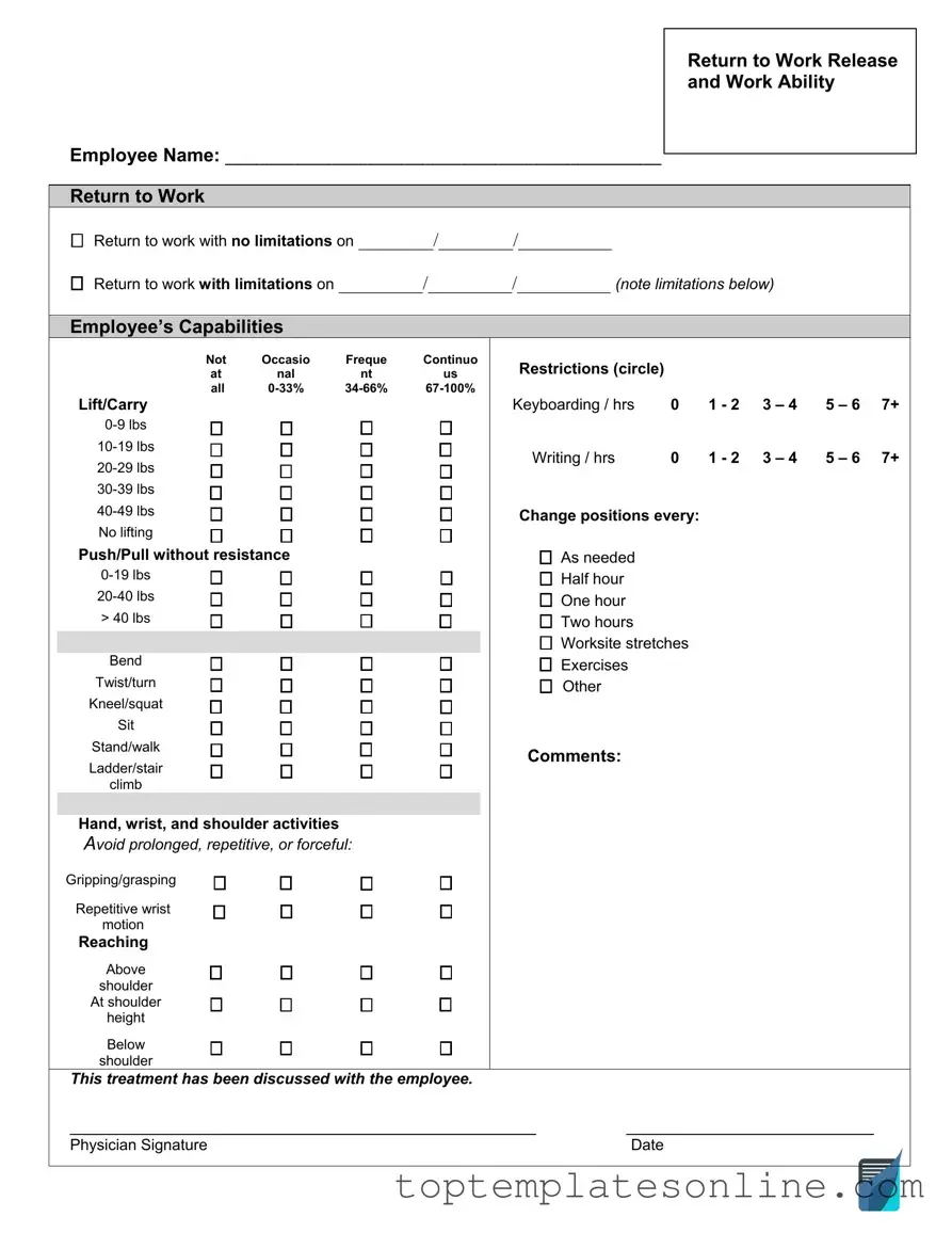 Fillable Work Release Form