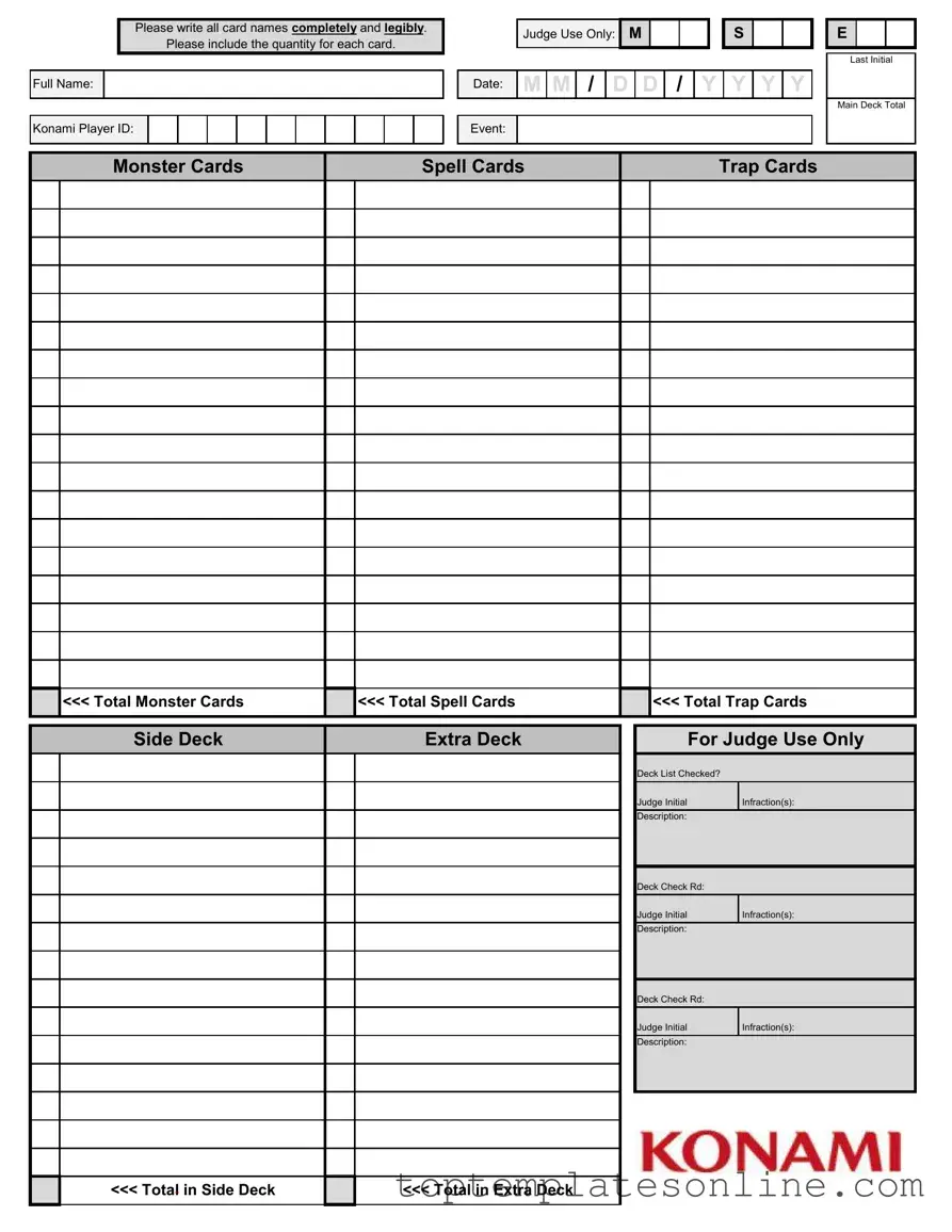 Fillable Konami Decklist Form